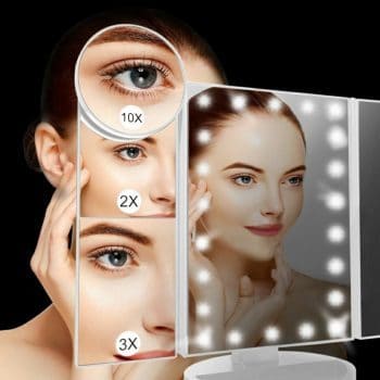 diferentes aumentos de un espejo de maquillaje con luz