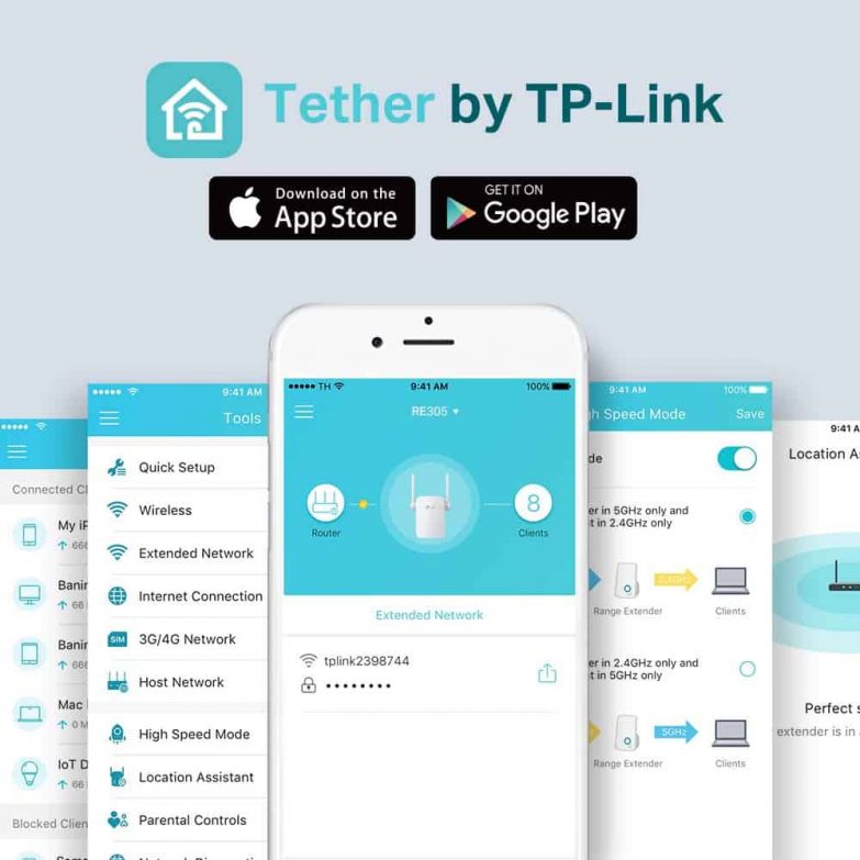 aplicación Theter para móvil para control de un repetidor wifi tp link