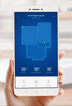 Smartphone con la app miHome para controlar de forma remota el Robot aspirador Xiaomi Mi Robot Vacuum 1