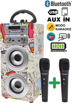 Altavoz bluetooth portatil karaoke con 2 Micrófonos DYNASONIC