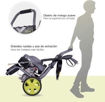 Para transportar tu hidrolimpiadora con facilidad debe tener un asa extensible y ruedas