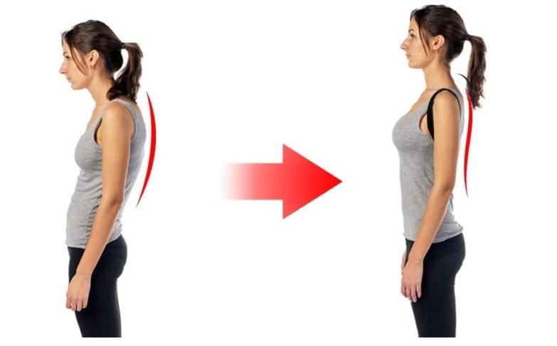 antes y después del uso del corrector de espalda
