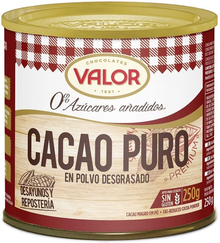 El cacao puro en polvo desgrasado soluble 100% natural Valor 