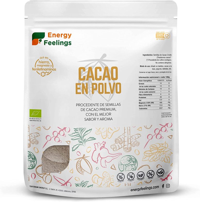 El cacao puro en polvo sin azúcar desgrasado Energy Feelings 