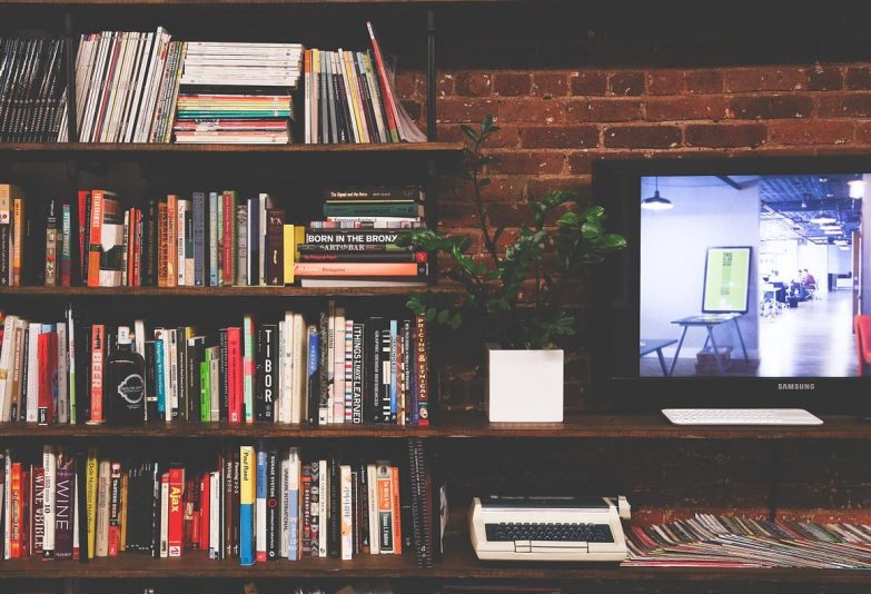 Habitación con TV y biblioteca